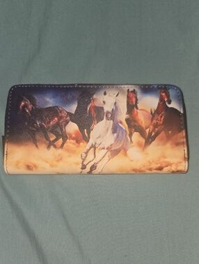 Running Horses Print Long Wallet - Multicolor